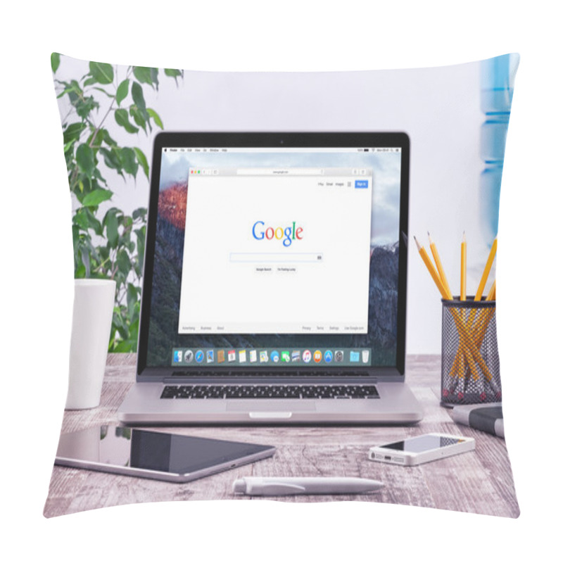 Personality  Office Workplace With Apple Macbook Pro Retina With Google Page Pillow Covers