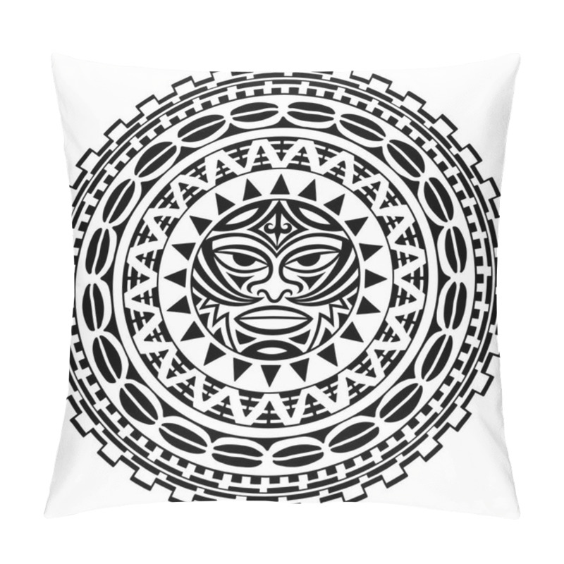 Personality  Circular Pattern In Form Of Mandala With Yin-yang Hand Drawn Symbol. Traditional Ornaments Of Maori People - Moko Style. Vintage Decorative Tribal Border From Elements Of African Theme. Pillow Covers