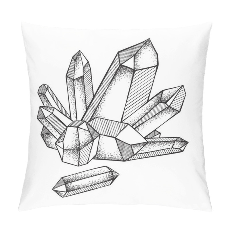 Personality  Crystals Druse Isolated On White Background Hand Drawn Line Art And Dot Work Vector Illustration. Black Work, Flash Tattoo Or Print Design Pillow Covers