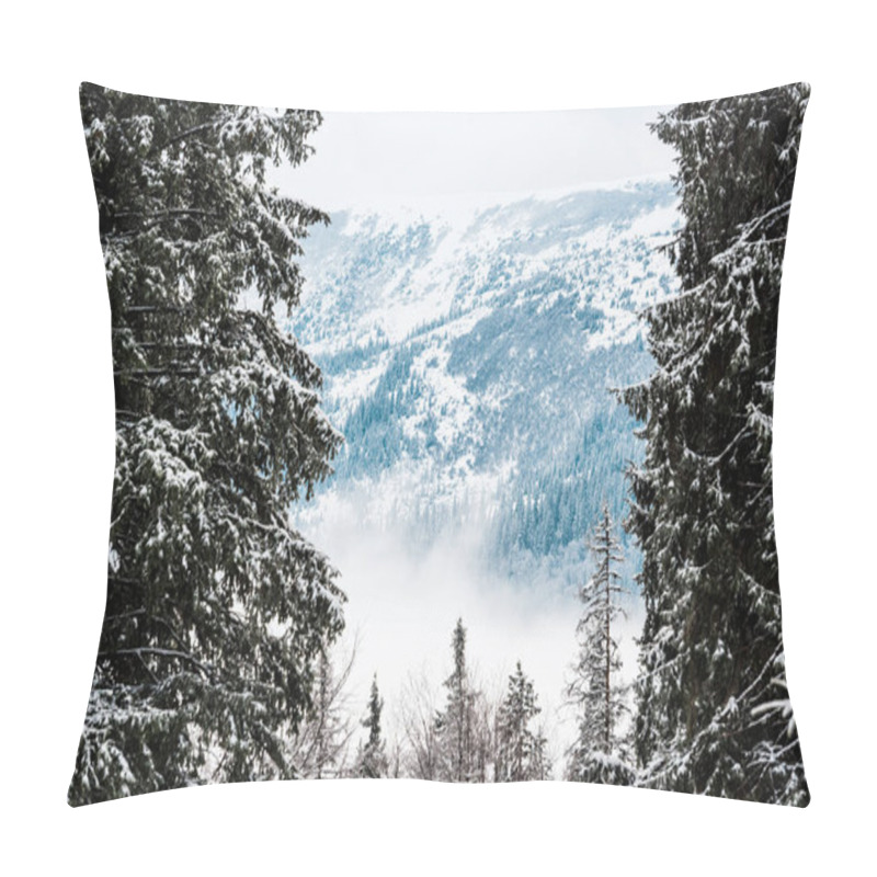 Personality  Scenic View Of Snowy Mountains With Pine Trees Pillow Covers