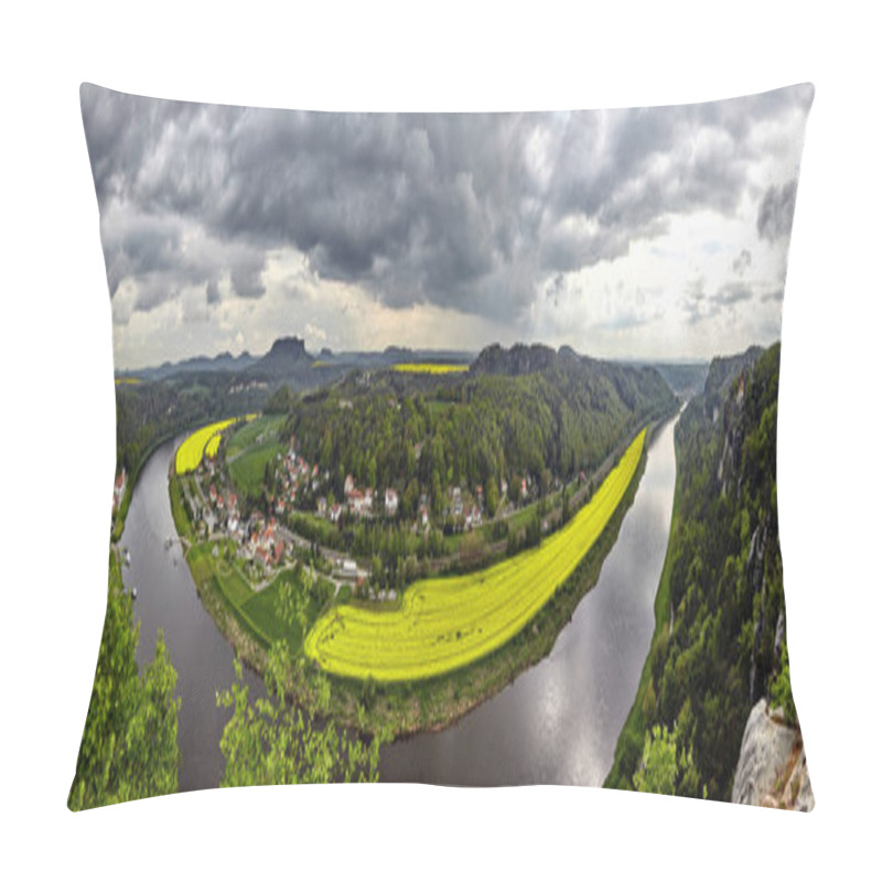 Personality   Elbe Valley, Panoramic View From The Bastei Over The Elbe Sandstone Mountain Pillow Covers