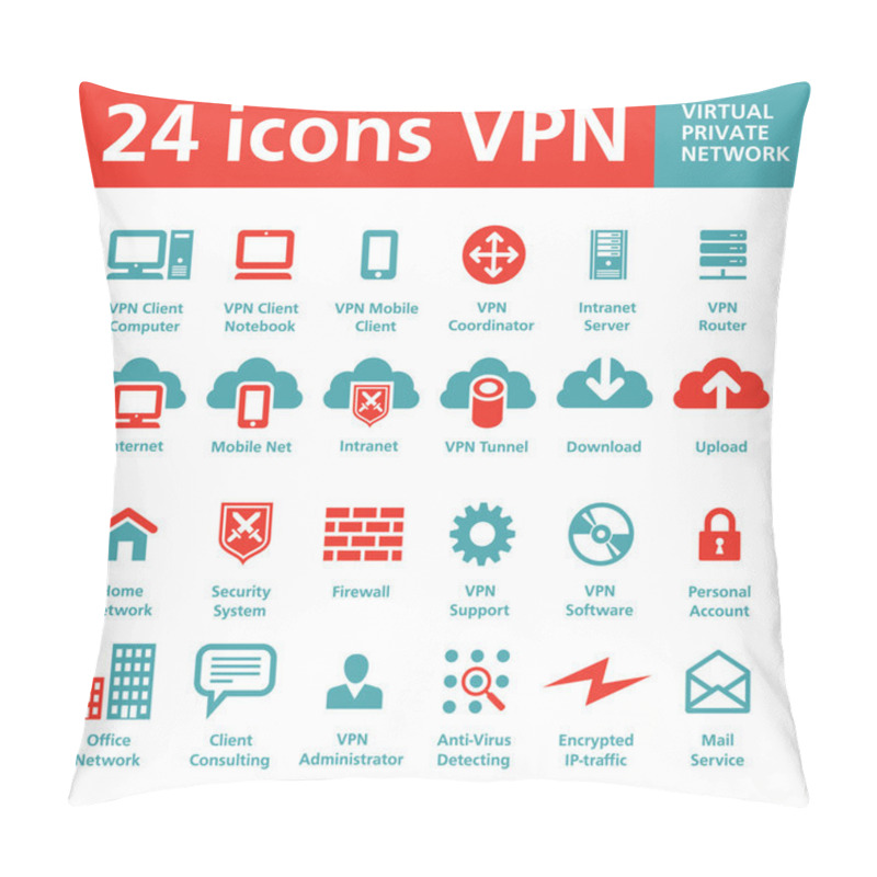 Personality  Vector 24 Icons VPN (Virtual Private Network) Pillow Covers