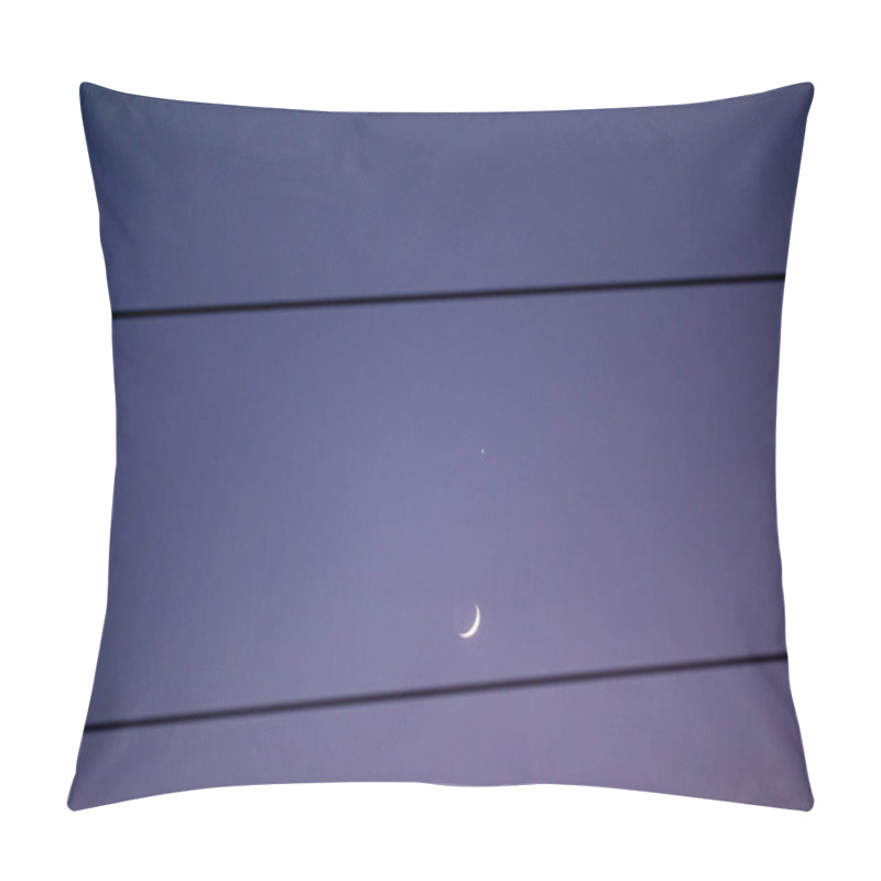 Personality  A Moon Is Seen In The Sky Above A Blue Sky. The Moon Is In The Middle Of The Sky And Is The Only Object Visible Pillow Covers