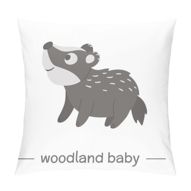 Personality  Vector Hand Drawn Flat Baby Badger. Funny Woodland Animal Icon.  Pillow Covers