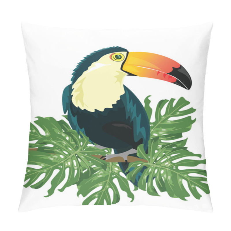 Personality  Vector Toucan Sitting On Tree Branch Isolated Pillow Covers