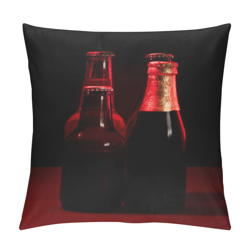 Personality  Silhouettes Of Four Beer Bottles On A Black Background And Lit With Red Light. Pillow Covers