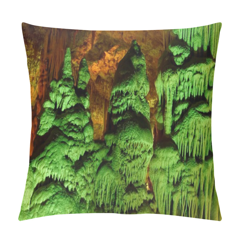 Personality  Strange Green-lit Stalagmite Shapes In Soreq Cave, Israel Pillow Covers