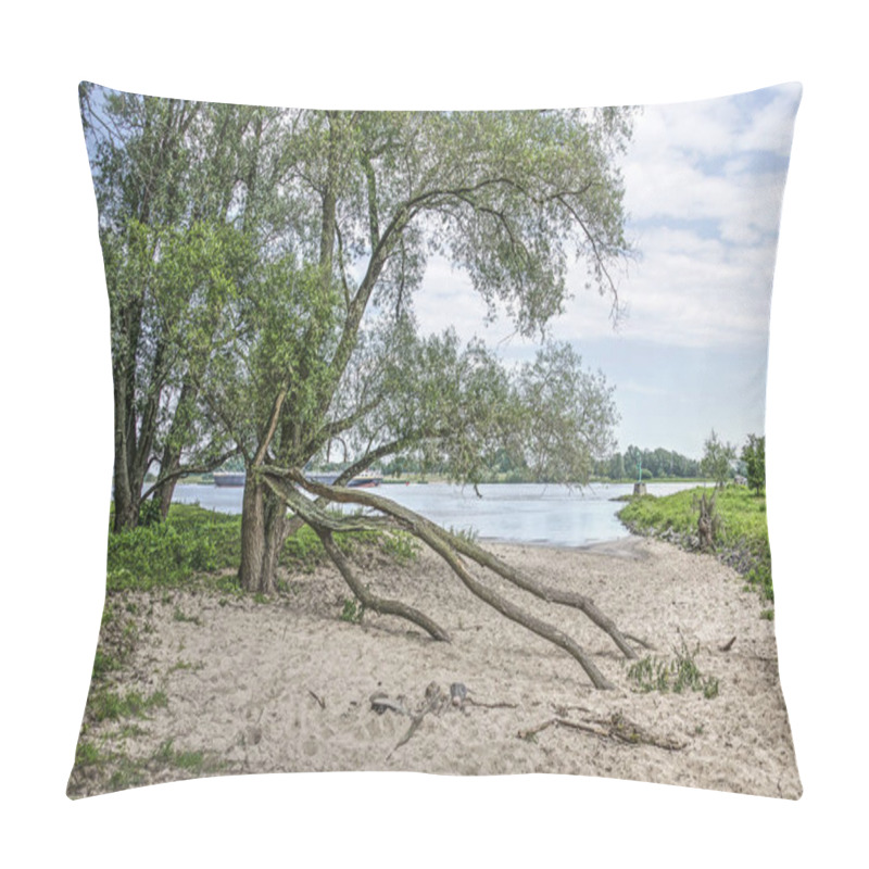 Personality  Two Trees, One With Fallen Branches, On A Sandy Beach In A Wild Area Of The Floodplains Of The River Waal Near Woudrichem, The Netherlands Pillow Covers