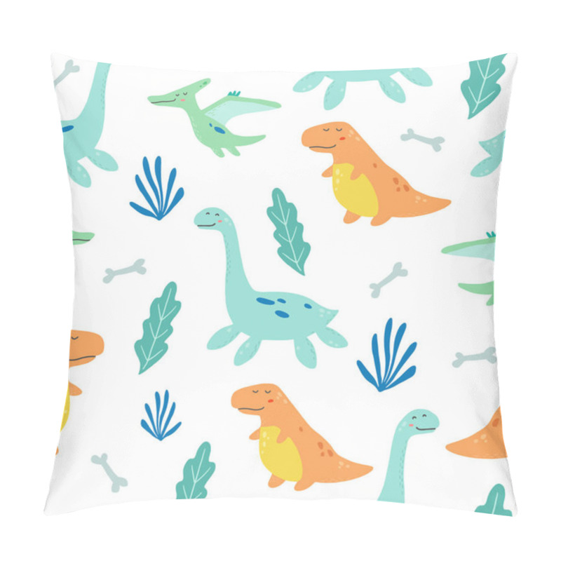 Personality  Cute Dinosaur Seamless Pattern. Vector Illustration. Pillow Covers