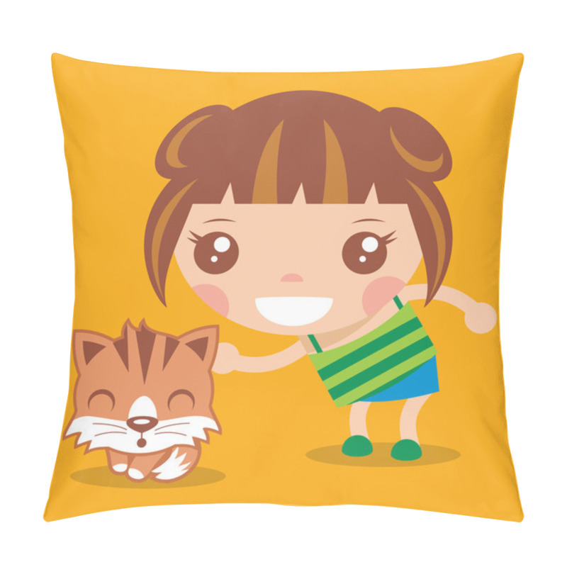 Personality  Cute Girl With Her Kitten Pillow Covers