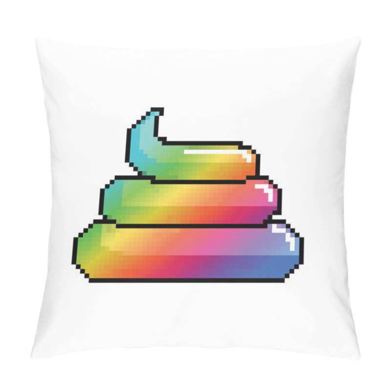 Personality  Shit Unicorn Pixel Art. Rainbow Turd Pixelated. Poop Isolated Pillow Covers