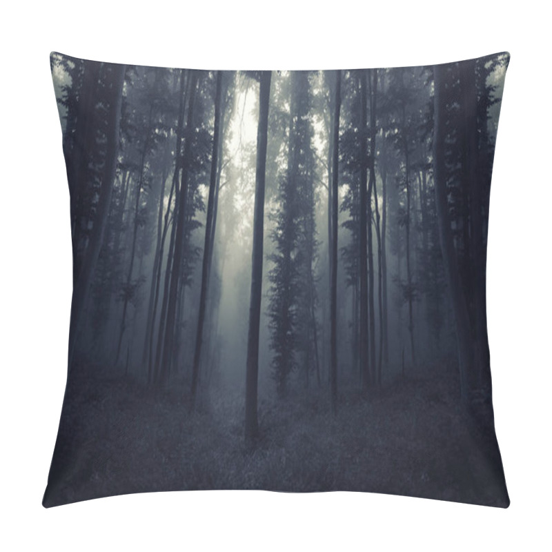 Personality  Mysterious Dark Forest With Trees In Fog Pillow Covers