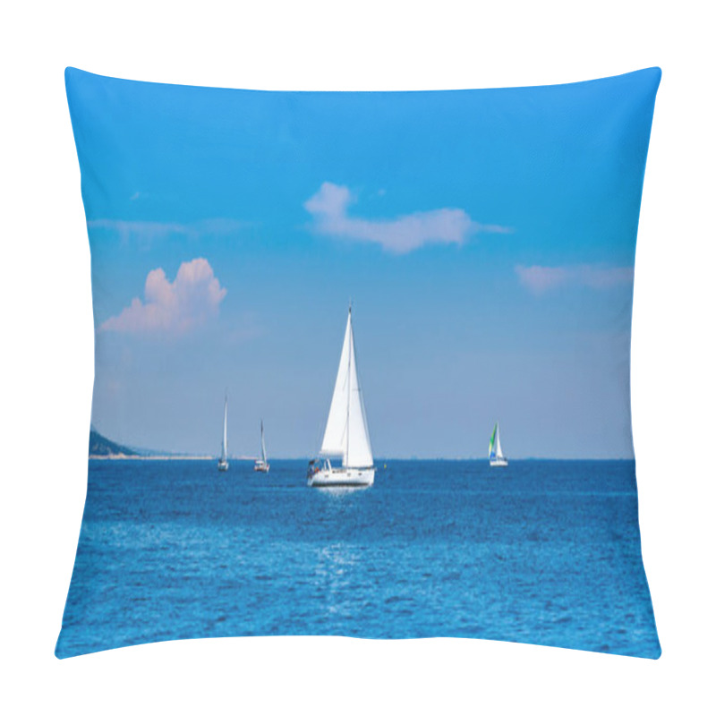 Personality  Racing Sail Boats At Mediterranean Sea. Lucury Holidays Concept Pillow Covers