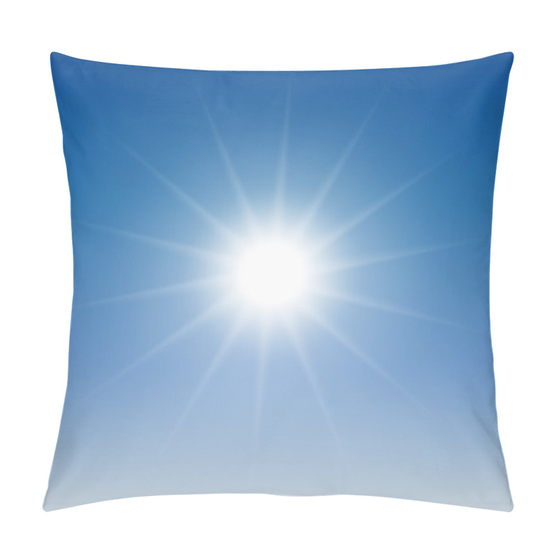 Personality  White Glowing Light Burst Sun On Blue Sky Background Pillow Covers