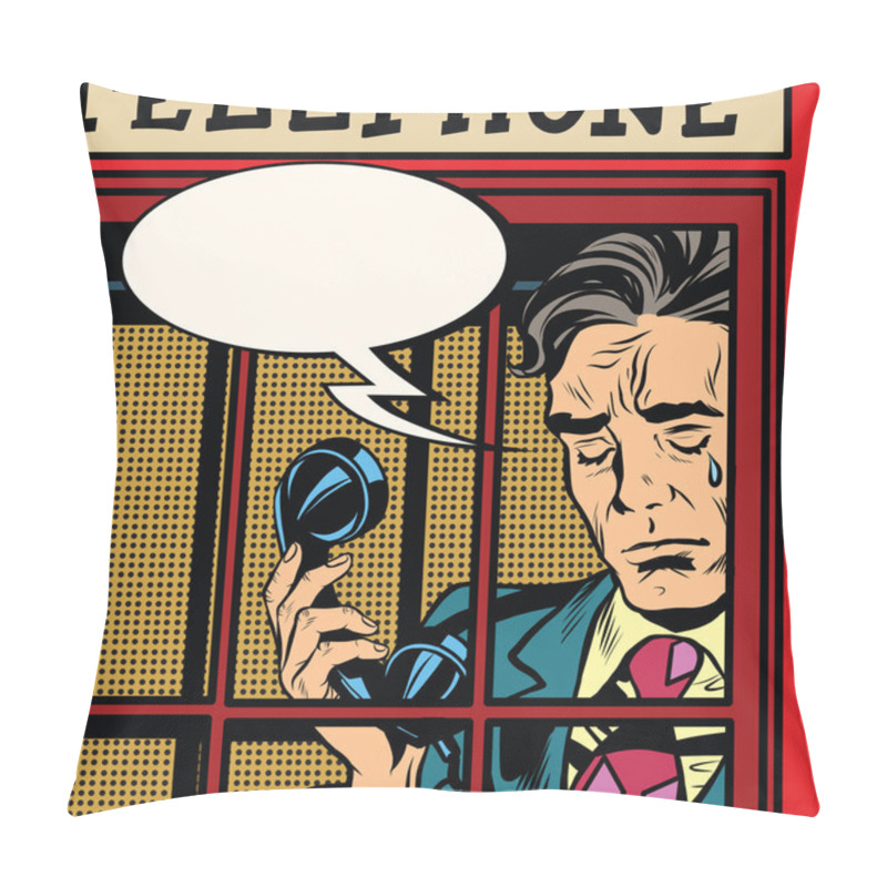 Personality  Retro Man Crying In The Red Phone Booth Pillow Covers