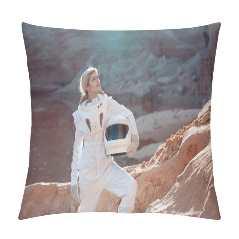 Personality  Futuristic Astronaut Without A Helmet On Another Planet, Image With The Effect Of Toning Pillow Covers