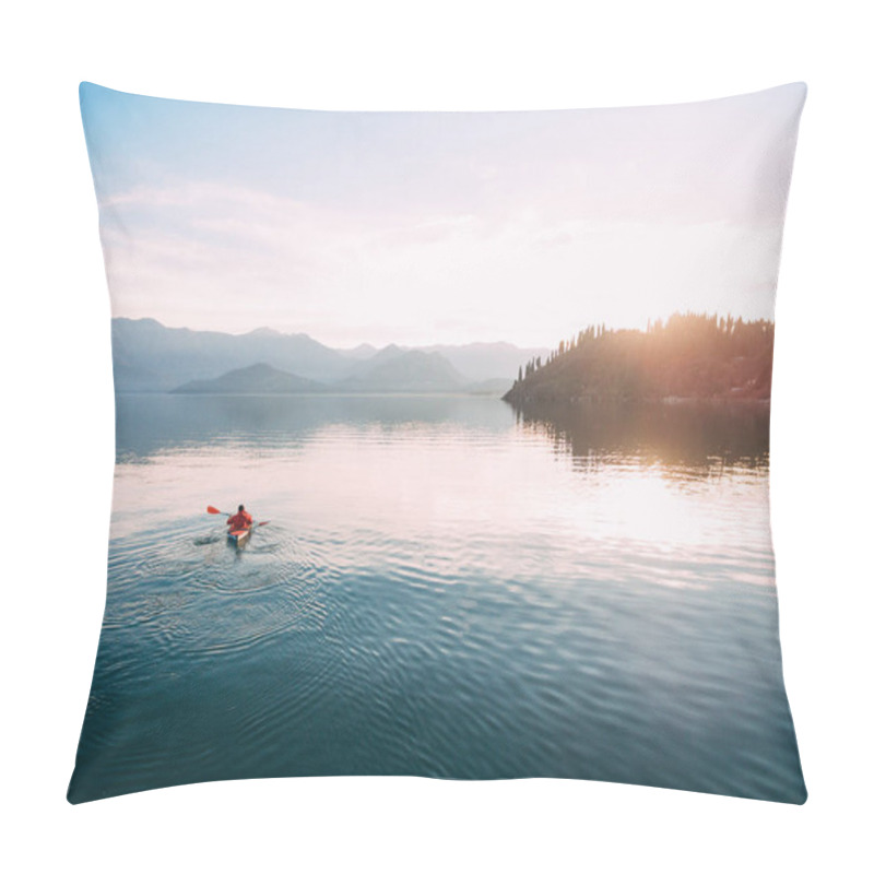 Personality  Kayaks In The Lake. Tourists Kayaking On The Bay Of Kotor, Near Pillow Covers