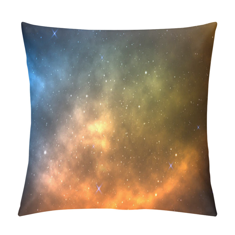 Personality  Space Background With Yellow And Blue Nebula. Realistic Universe. Bright Cosmic Backdrop With Milky Way. Color Galaxy With Shining Stars. Magic Stardust. Vector Illustration. Pillow Covers