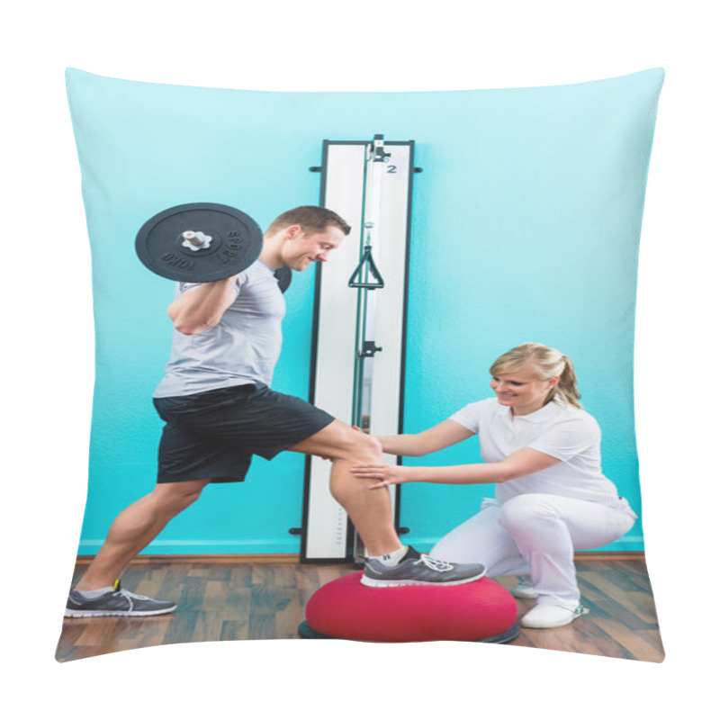 Personality  Patient At The Physiotherapy Doing Physical Exercises Pillow Covers