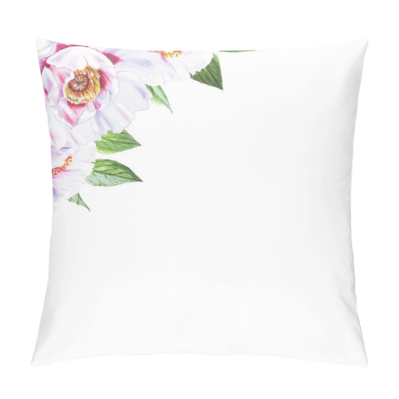 Personality  White Peony Flowers Illustration On White Background Pillow Covers