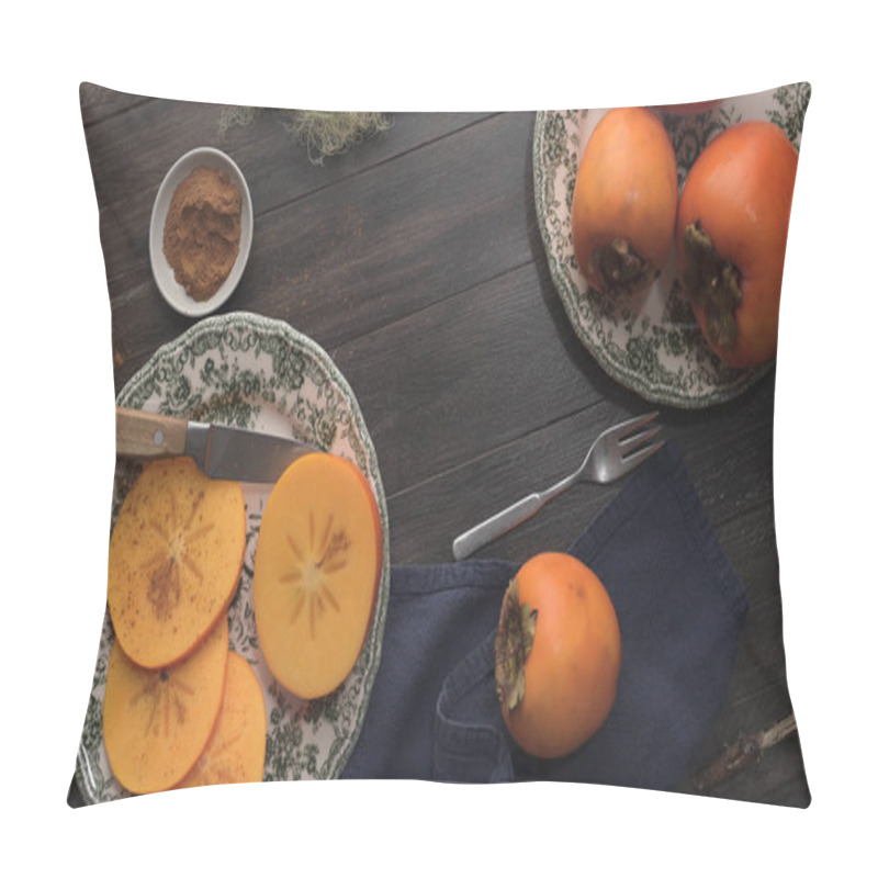 Personality  Delicious Orange Persimmons On Wooden Table. Pillow Covers