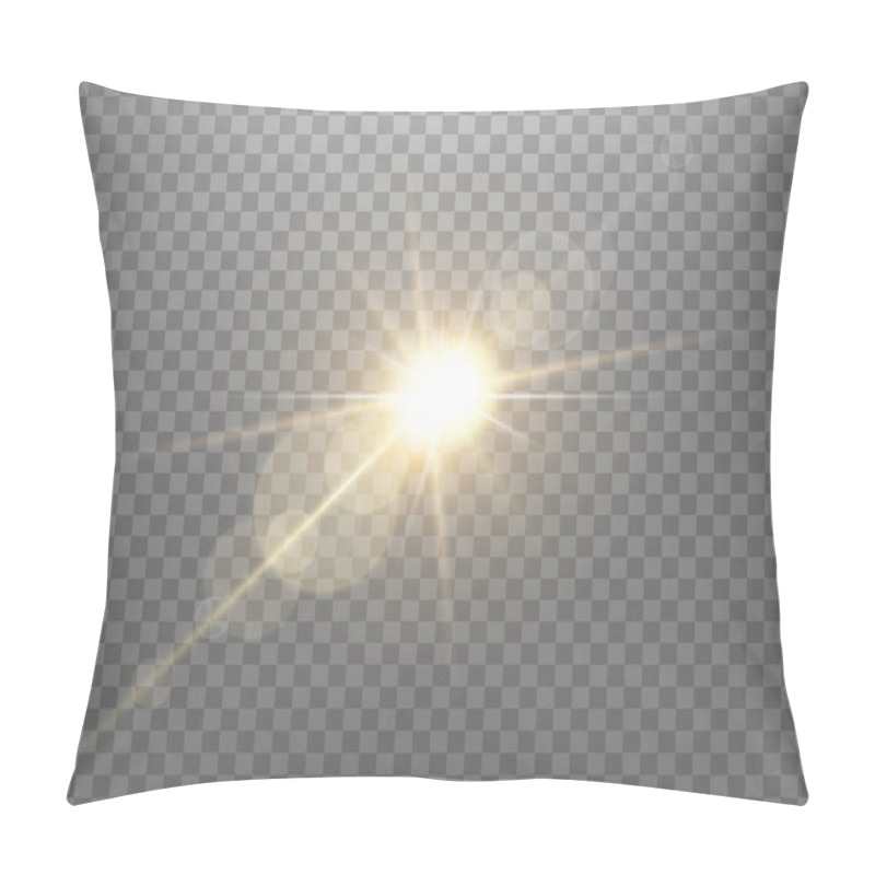 Personality  Sunlight Lens Flare, Sun Flash With Rays And Spotlight. Gold Glowing Burst Explosion On A Transparent Background.  Pillow Covers