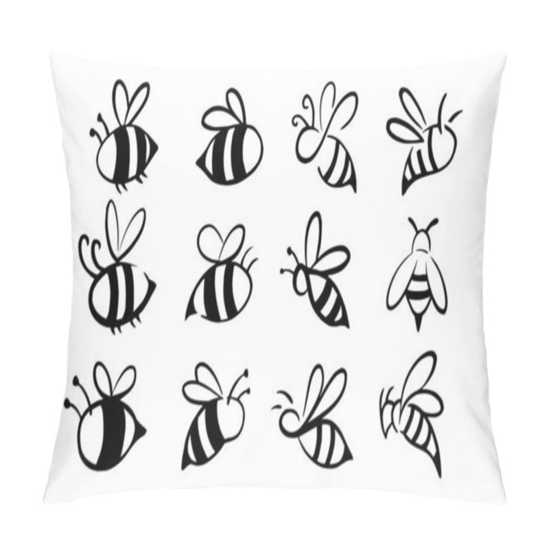 Personality  Bee Hand Drawn Logo Illustration With Different Style Collection Pillow Covers