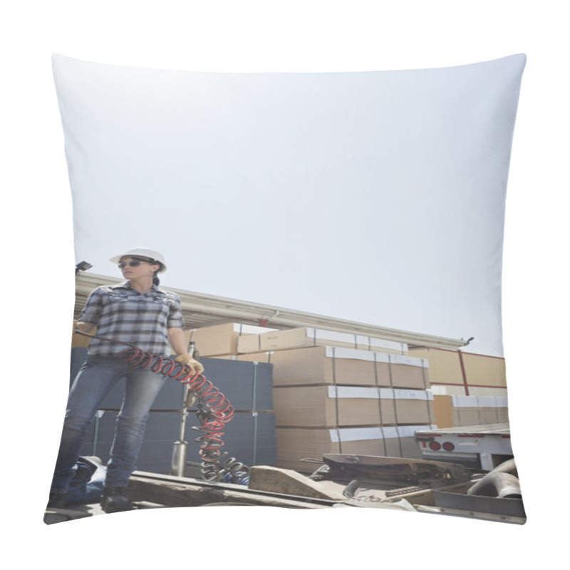 Personality  Woman On Logging Truck Pillow Covers