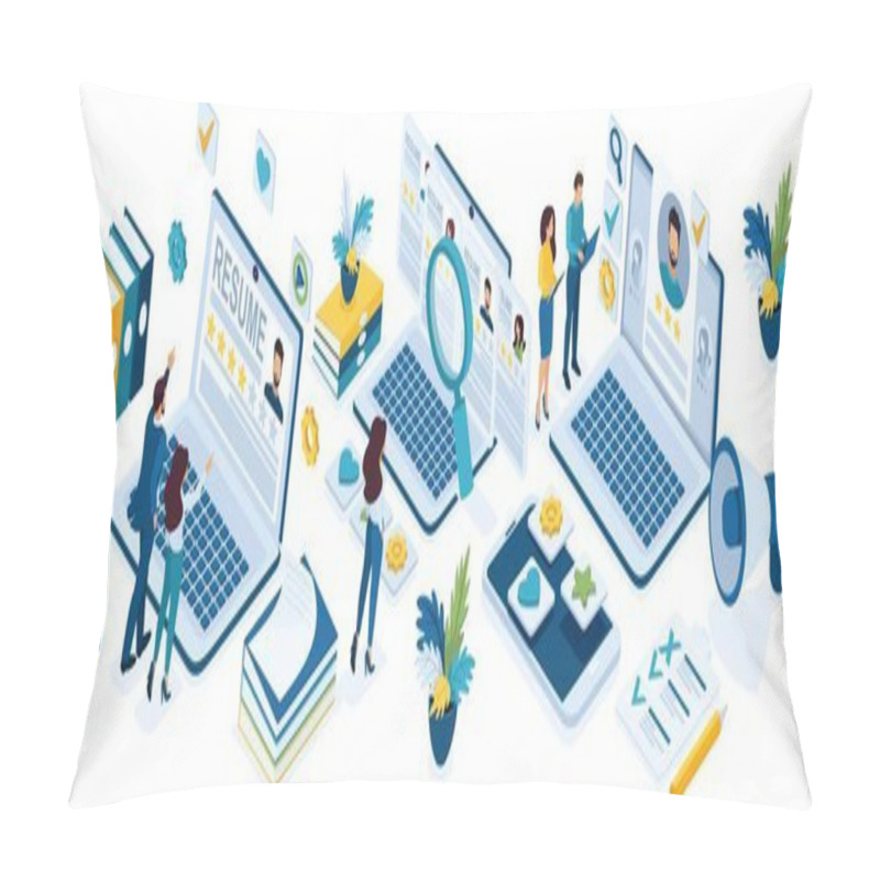 Personality  Isometric Recruitment Of Business People, Recruitment Concept, HR Managers, Job Seekers, Resumes Pillow Covers