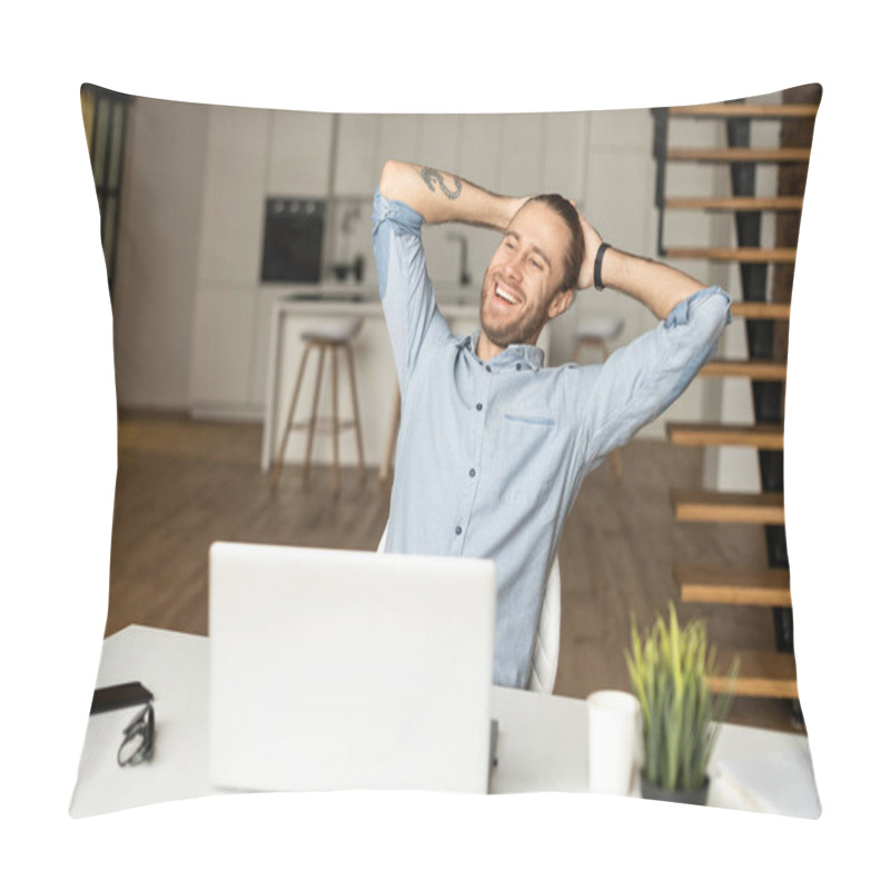 Personality  Young Millennial Guy Excited To Be Done With Work Pillow Covers