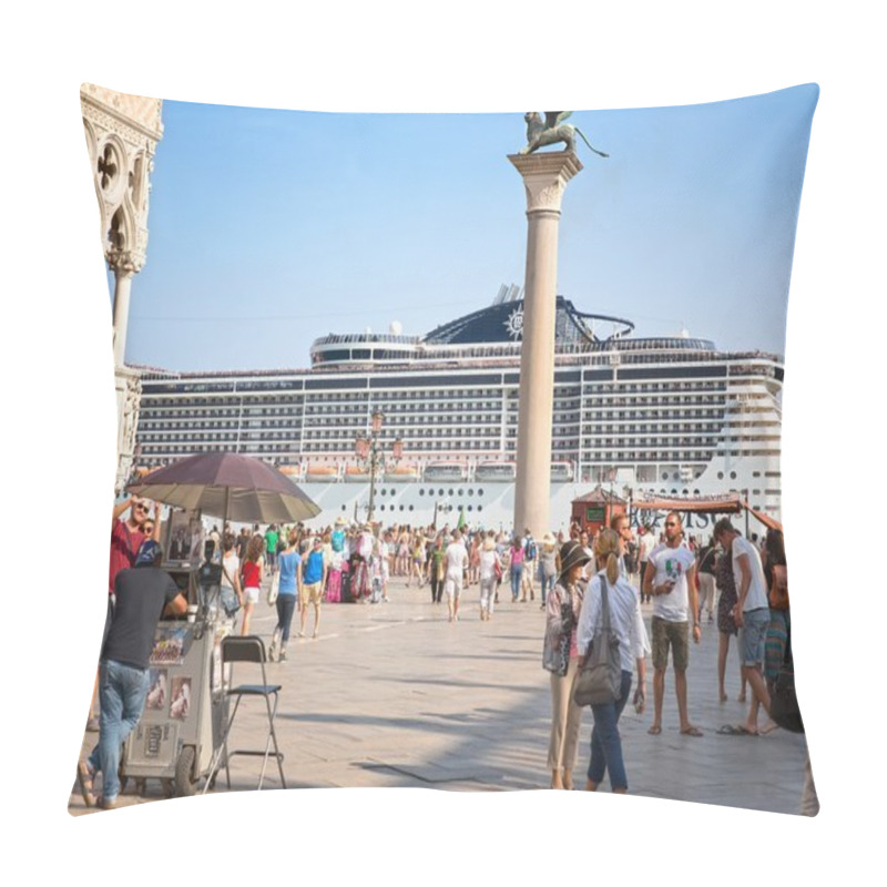 Personality  Tourists At St. Mark's Square In Venice, And Cruise Ship MSC Preziosa Pillow Covers