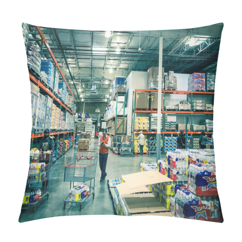 Personality  Shoppers Stocking Bottled Water At Costcow Warehouse Store Pillow Covers