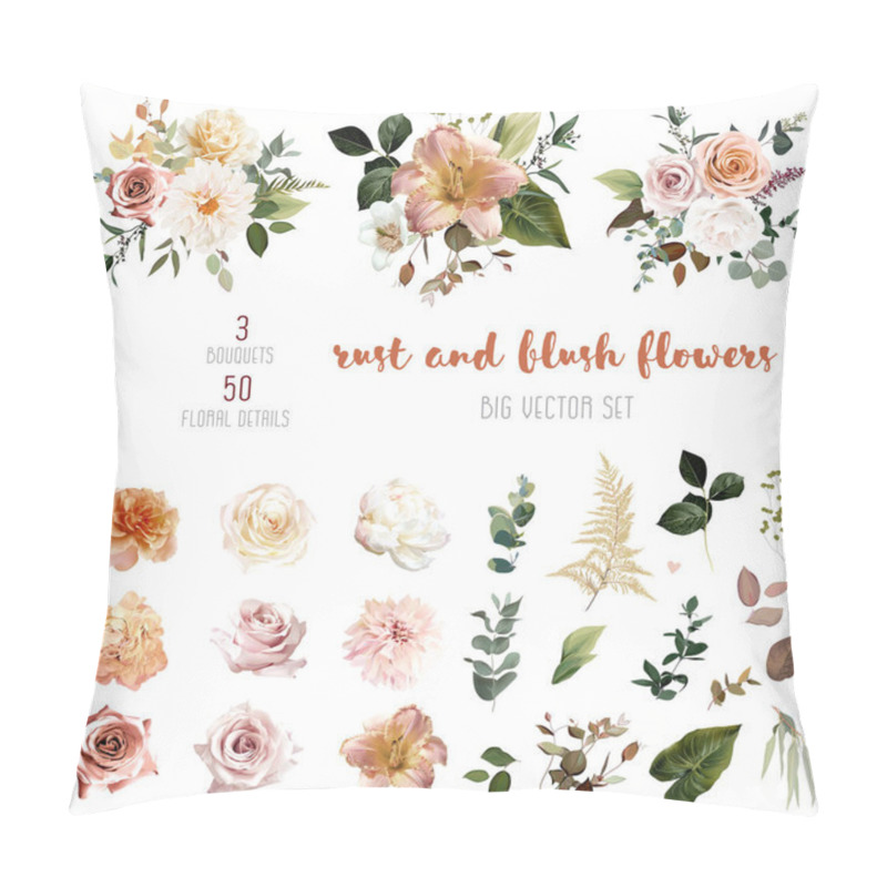 Personality  Rust Orange And Blush Pink Antique Rose, Beige And Pale Flowers, Creamy Dahlia Pillow Covers