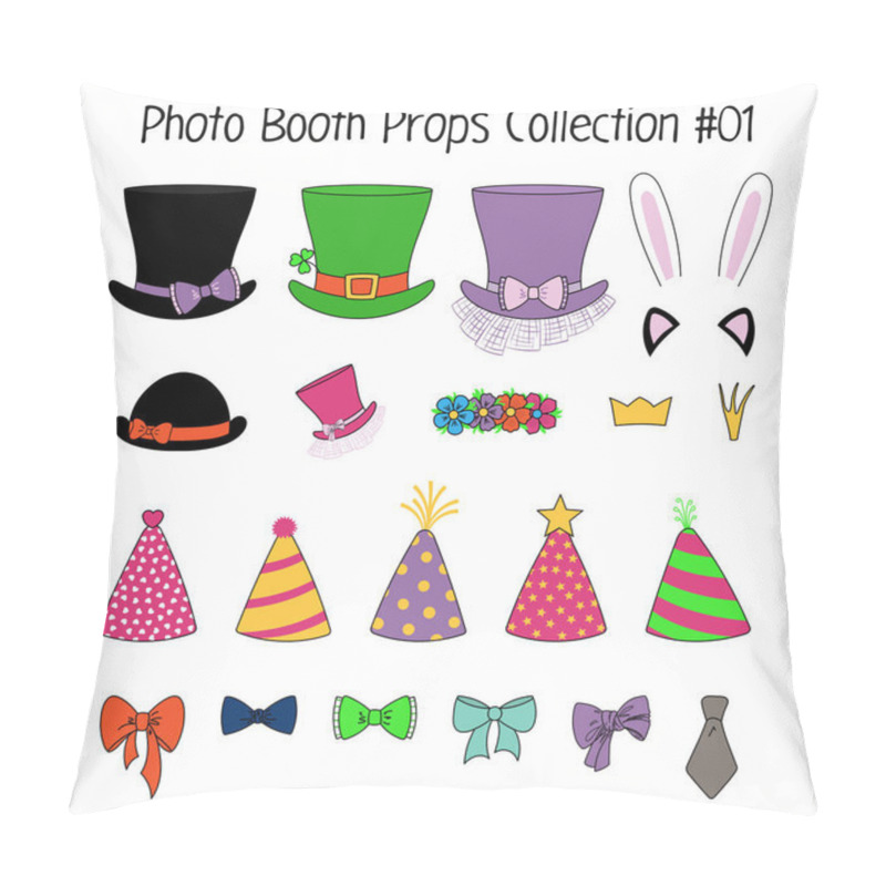 Personality  Set Of Hand Drawn Cartoon Photo Booth Props With Top Hats And Bow Ties, Vector, Illustration Pillow Covers