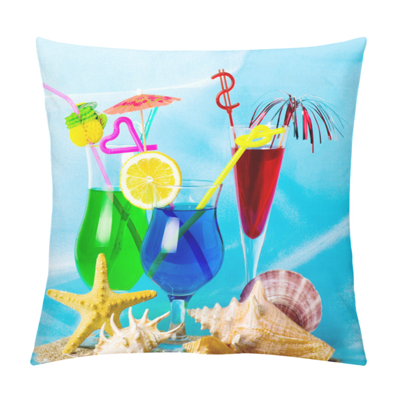 Personality  Exotic Cocktails With Tropical Fruit With Tropical Shells And Stones Pillow Covers