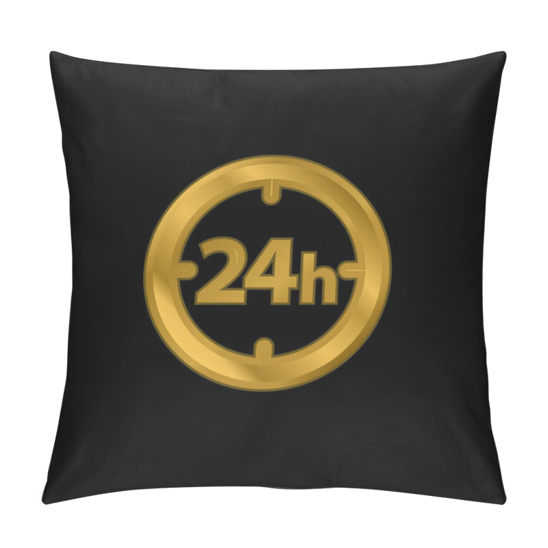 Personality  24 Hours Circular Clock Symbol Gold Plated Metalic Icon Or Logo Vector Pillow Covers