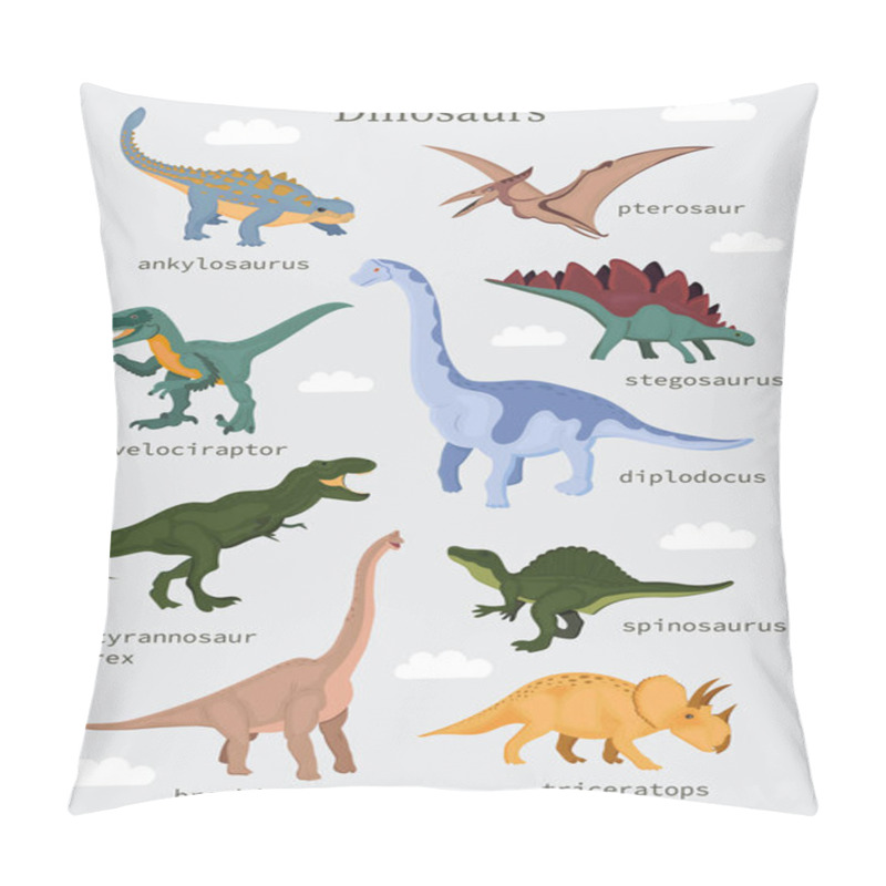 Personality  Dinosaurs Set Isolated On White Background.  Pillow Covers