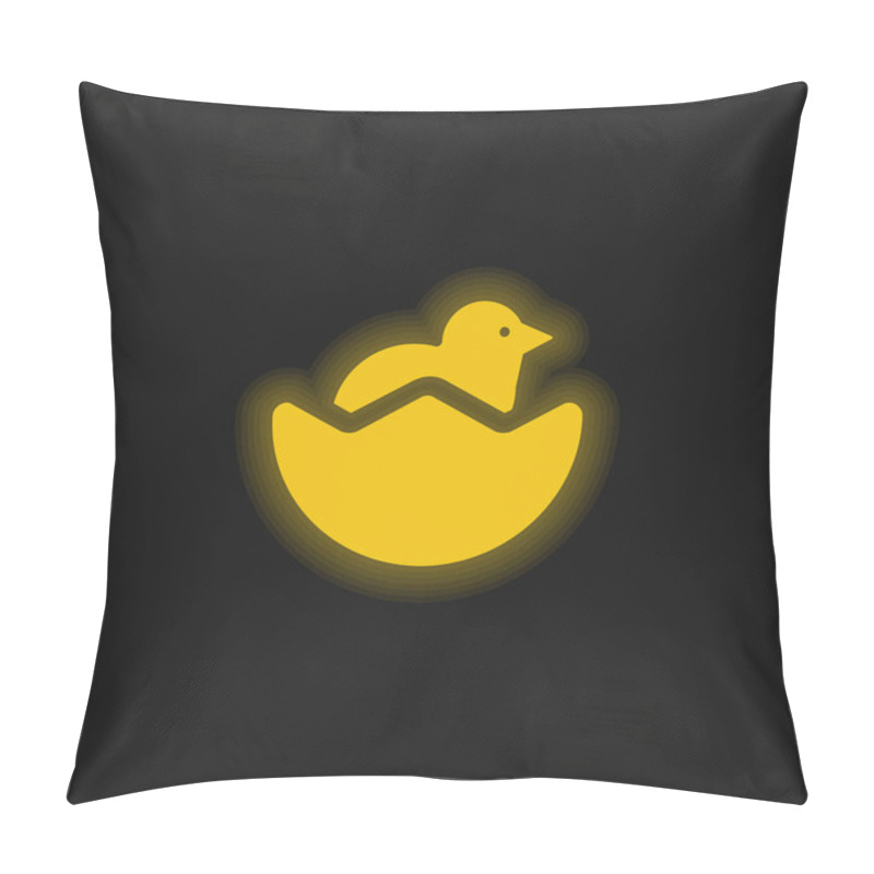 Personality  Baby Chicken And Half Egg Shell Yellow Glowing Neon Icon Pillow Covers