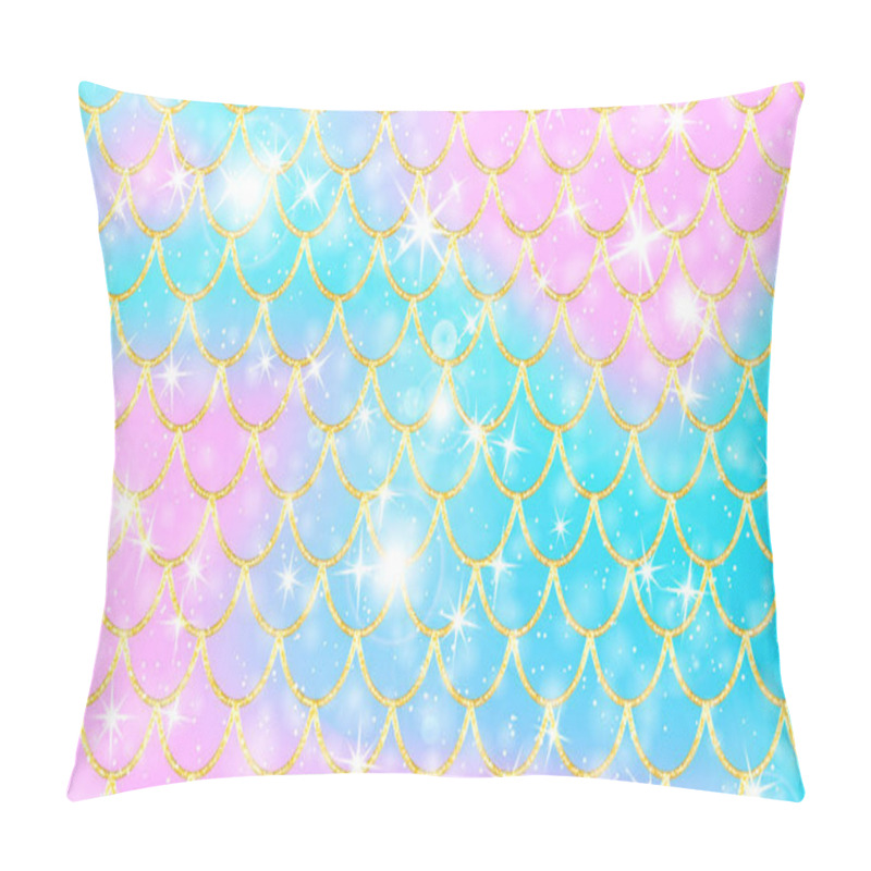 Personality  Golden Pattern. Holographic Rainbow Background. Gold Scales. Mermaid Print. Vector. Pillow Covers