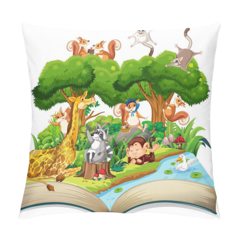 Personality  Open Book Forest Theme With Animal On White Background Illustration Pillow Covers