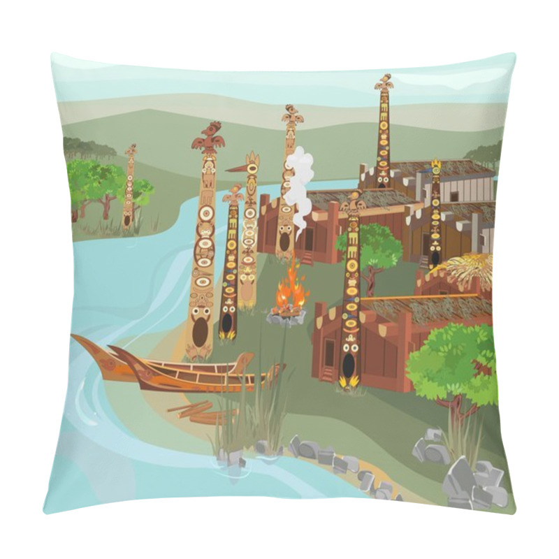 Personality  Landscape With Indian Wooden Huts Pillow Covers