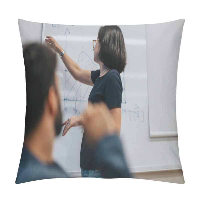 Personality  A Teacher Stands At A Whiteboard, Explaining A Graph To Students. The Classroom Setting Depicts An Interactive Learning Environment With Engaged Students Paying Attention To The Lesson. Pillow Covers