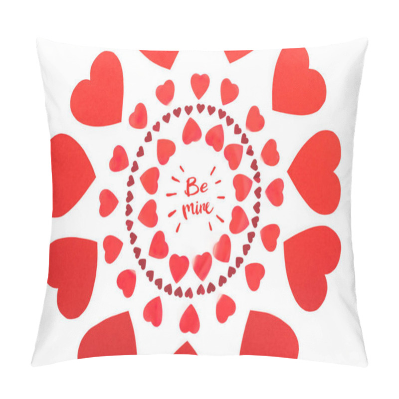 Personality  Elevated View Of Circles Made Of Red Heart Symbols Isolated On White, St Valentine Day Concept With 