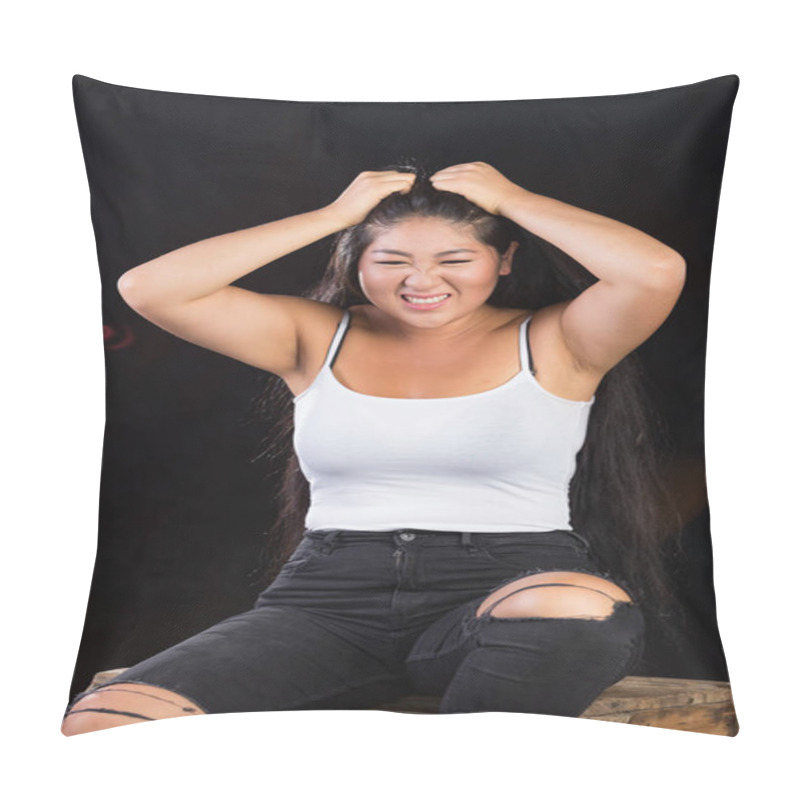 Personality  Beautiful Curvy Girl With Dark Hair And Cheerful Personality Pillow Covers