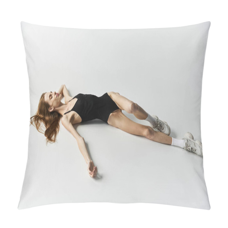 Personality  A Young Woman Lies On The Floor, Reflecting The Challenges Of Her Battle With Anorexia. Pillow Covers