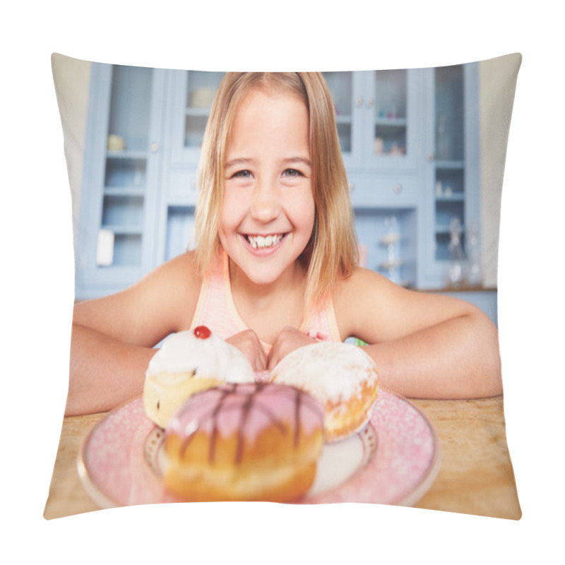 Personality  Girl Looking At Plate Of Sugary Cakes Pillow Covers