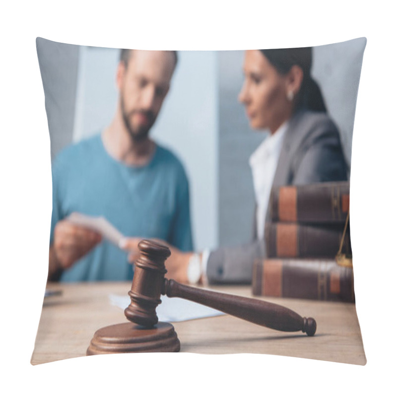 Personality  Selective Focus Of Gavel Near Lawyer And Client In Office Pillow Covers