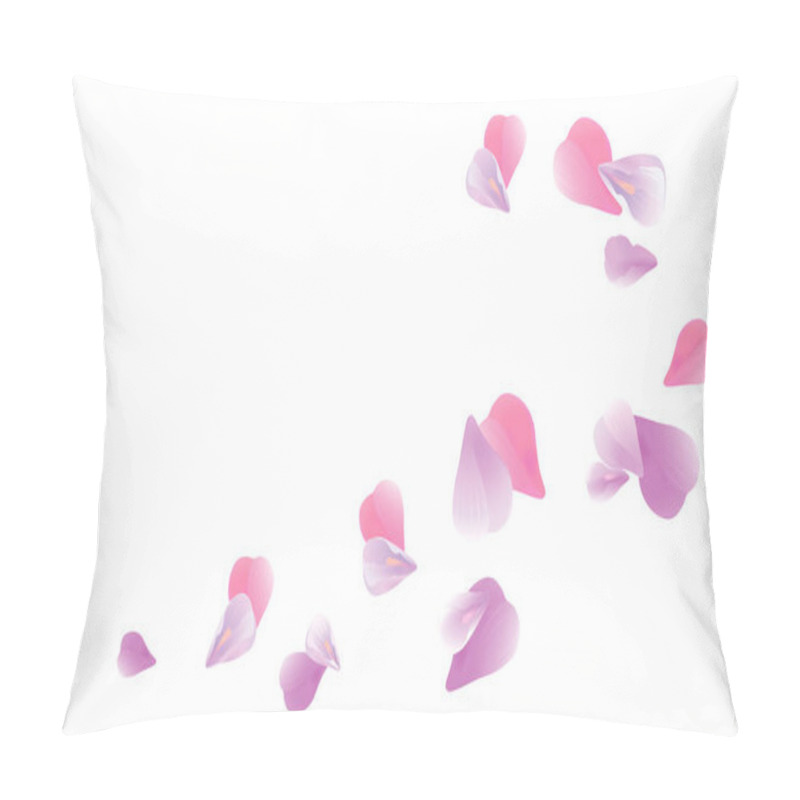 Personality  Petals Design. Flower Background. Petals Roses Flowers. Purple Violet Sakura Flying Petals Isolated On White Background. Vector EPS 10, Cmyk Pillow Covers