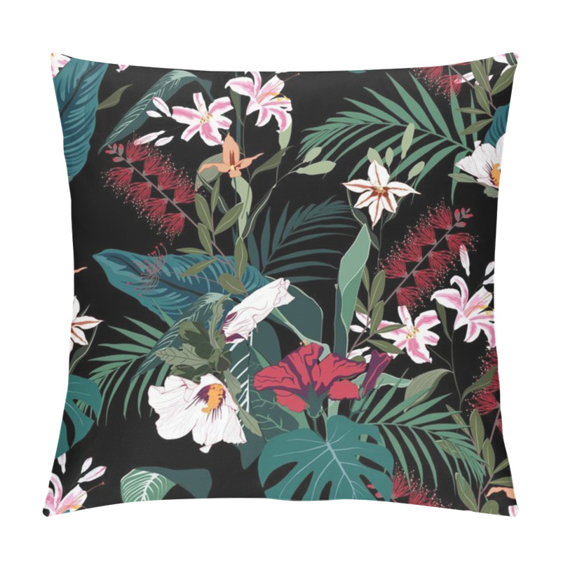 Personality  Seamless Tropical Lilies, Protea And Other Exotic Flower Pattern Background. Tropical Flowers And  Leaves, On Light Back Background. Exotic Print. Vintage Motives. Pillow Covers