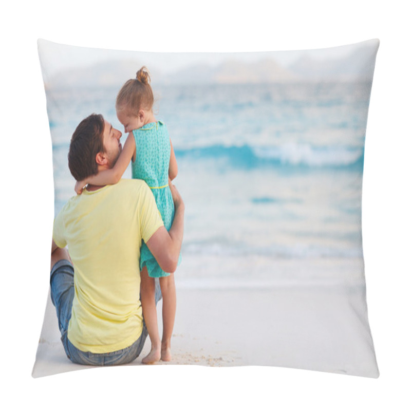 Personality  Father And Daughter At Beach Pillow Covers